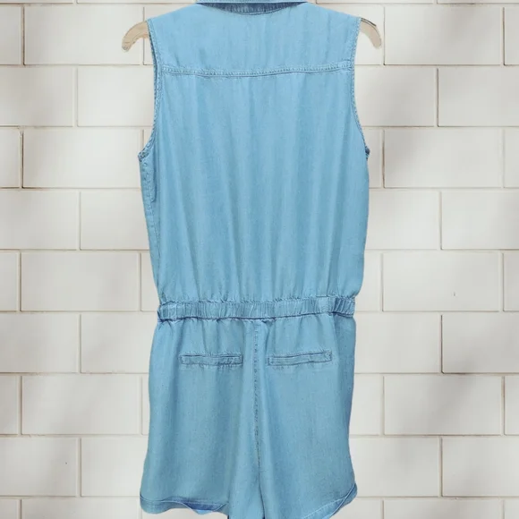 BLACK MARKET Denim Tencel Jumpsuit Romper Elastic Waist Medium Loose Fit - Picture 3 of 11